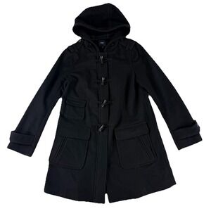 GAP‎ Wool Toggle Coat Womens Size Medium Black Minimalist Winter Warm Full Zip